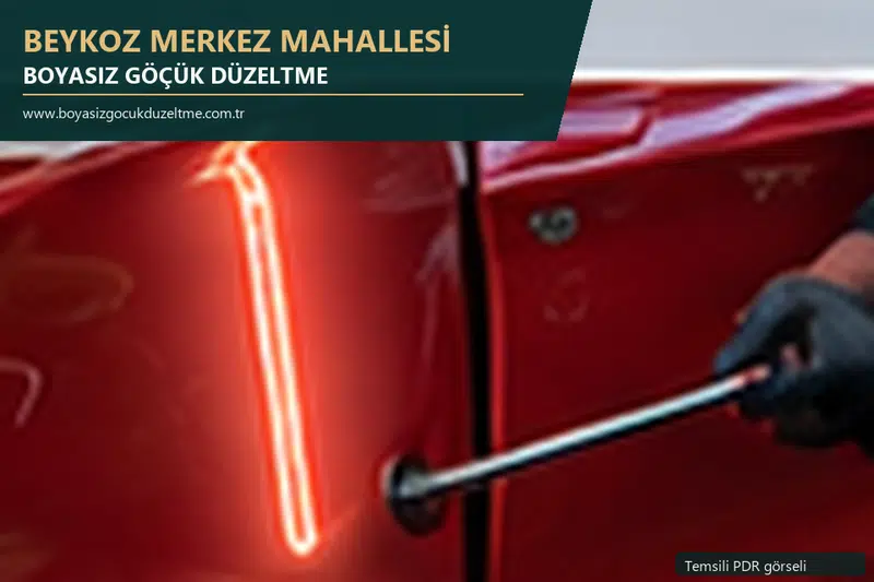 Beykoz Merkez Mahallesi hizmet rehberi için modern otomobil ve boyasız göçük incelemesini anlatan temsili görsel