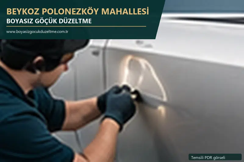 Beykoz Polonezköy Mahallesi hizmet rehberi için modern otomobil ve boyasız göçük incelemesini anlatan temsili görsel