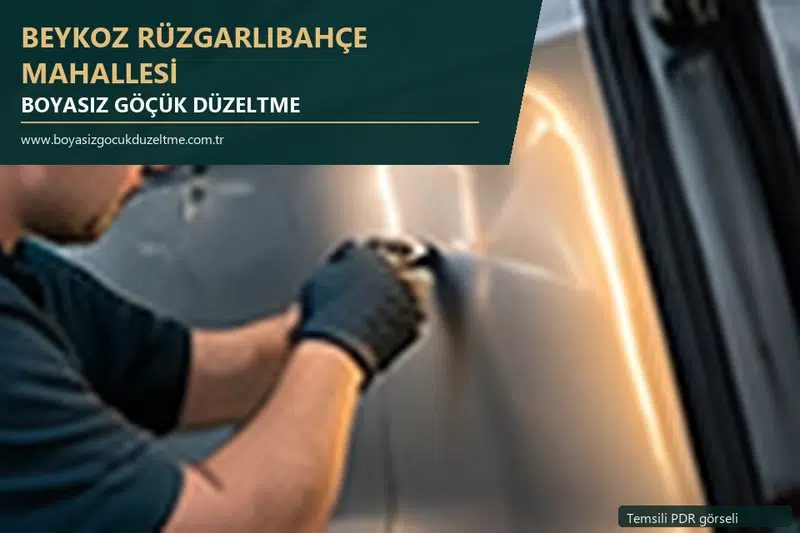 Beykoz Rüzgarlıbahçe Mahallesi hizmet rehberi için modern otomobil ve boyasız göçük incelemesini anlatan temsili görsel