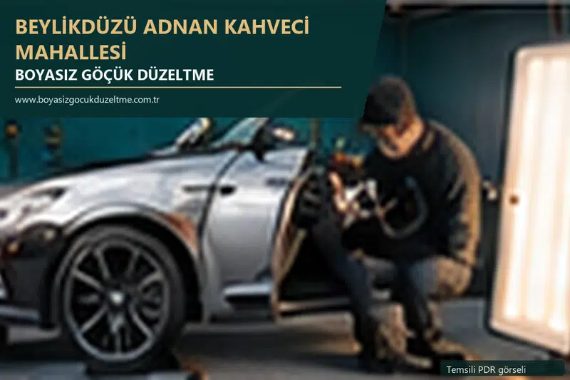 Beylikdüzü Adnan Kahveci Mahallesi hizmet rehberi için modern otomobil ve boyasız göçük incelemesini anlatan temsili görsel