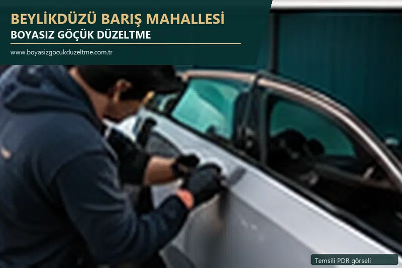Beylikdüzü Barış Mahallesi hizmet rehberi için modern otomobil ve boyasız göçük incelemesini anlatan temsili görsel