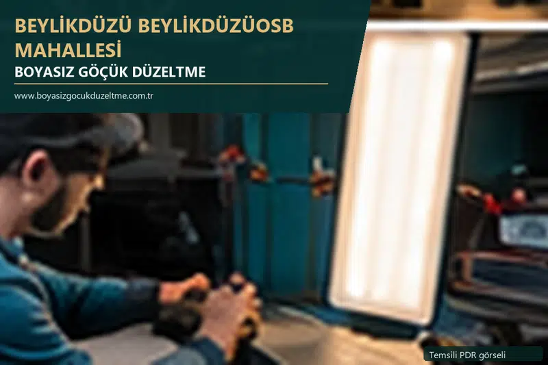 Beylikdüzü Beylikdüzüosb Mahallesi hizmet rehberi için modern otomobil ve boyasız göçük incelemesini anlatan temsili görsel