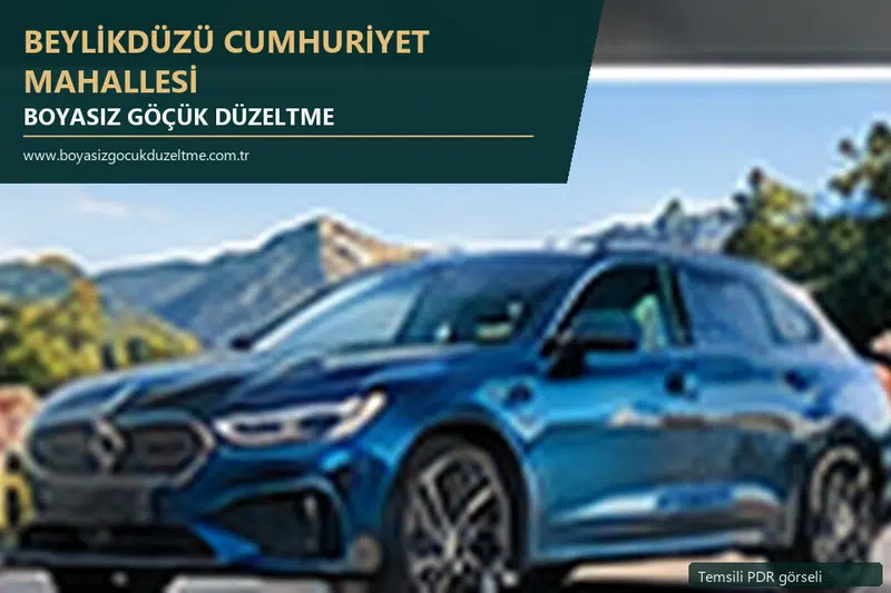 Beylikdüzü Cumhuriyet Mahallesi hizmet rehberi için modern otomobil ve boyasız göçük incelemesini anlatan temsili görsel