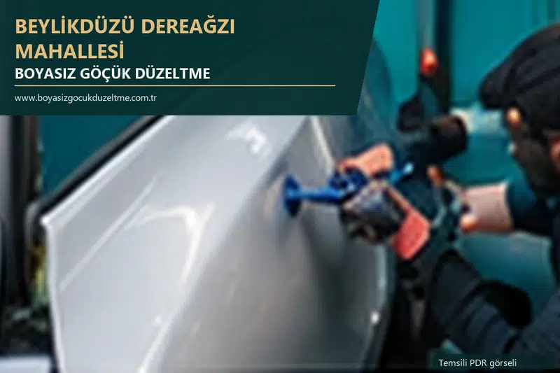 Beylikdüzü Dereağzı Mahallesi hizmet rehberi için modern otomobil ve boyasız göçük incelemesini anlatan temsili görsel