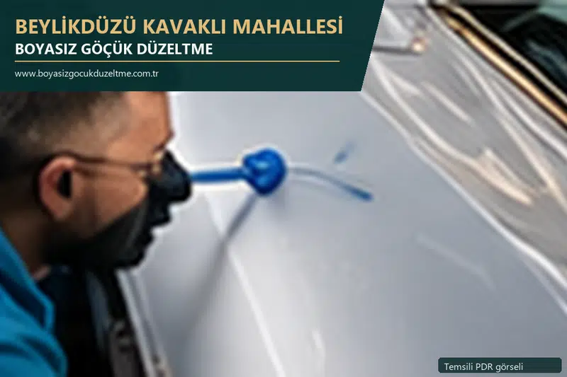 Beylikdüzü Kavaklı Mahallesi hizmet rehberi için modern otomobil ve boyasız göçük incelemesini anlatan temsili görsel