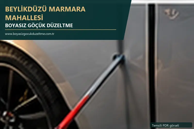 Beylikdüzü Marmara Mahallesi hizmet rehberi için modern otomobil ve boyasız göçük incelemesini anlatan temsili görsel