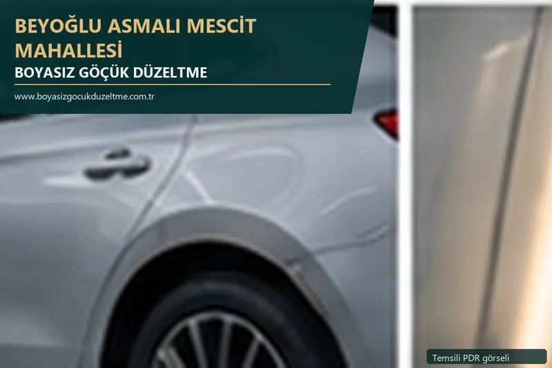 Beyoğlu Asmalı Mescit Mahallesi hizmet rehberi için modern otomobil ve boyasız göçük incelemesini anlatan temsili görsel