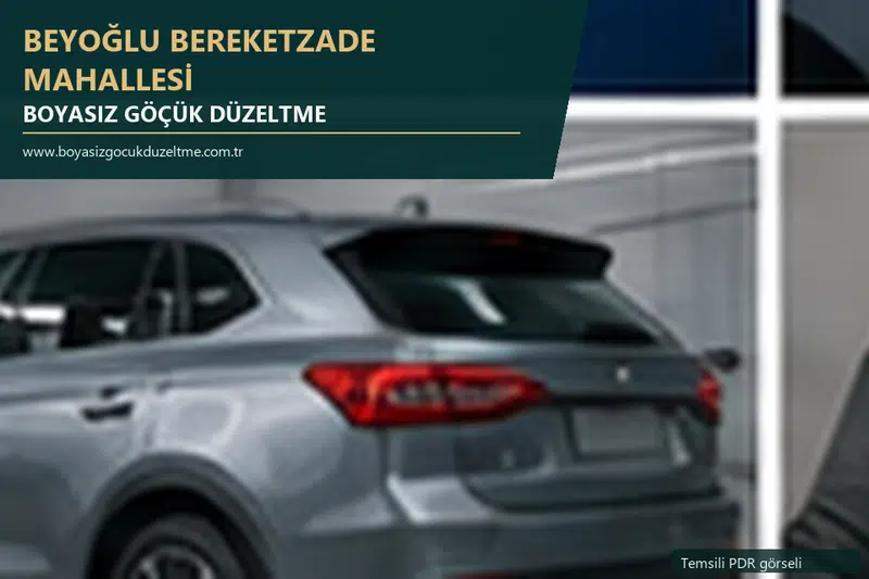 Beyoğlu Bereketzade Mahallesi hizmet rehberi için modern otomobil ve boyasız göçük incelemesini anlatan temsili görsel