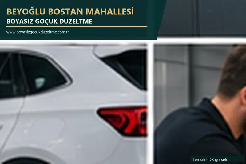 Beyoğlu Bostan Mahallesi hizmet rehberi için modern otomobil ve boyasız göçük incelemesini anlatan temsili görsel
