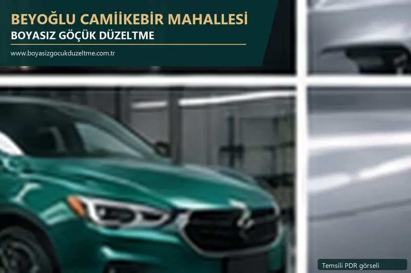 Beyoğlu Camiikebir Mahallesi hizmet rehberi için modern otomobil ve boyasız göçük incelemesini anlatan temsili görsel