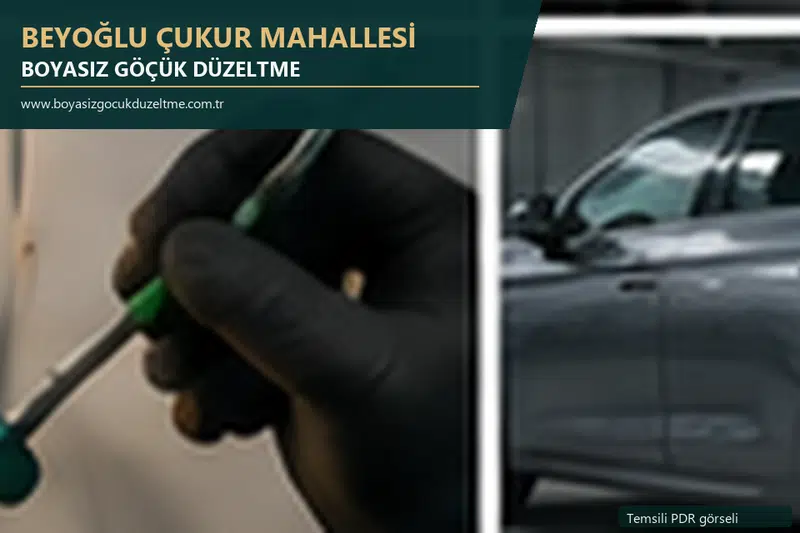Beyoğlu Çukur Mahallesi hizmet rehberi için modern otomobil ve boyasız göçük incelemesini anlatan temsili görsel