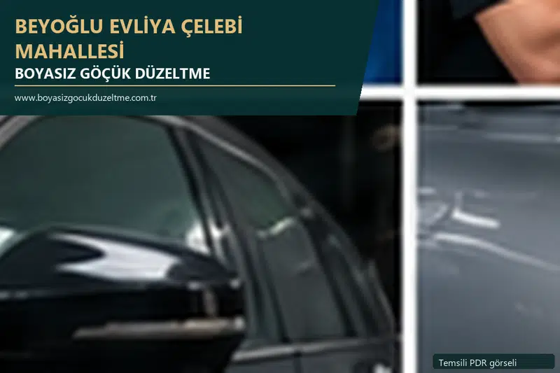 Beyoğlu Evliya Çelebi Mahallesi hizmet rehberi için modern otomobil ve boyasız göçük incelemesini anlatan temsili görsel