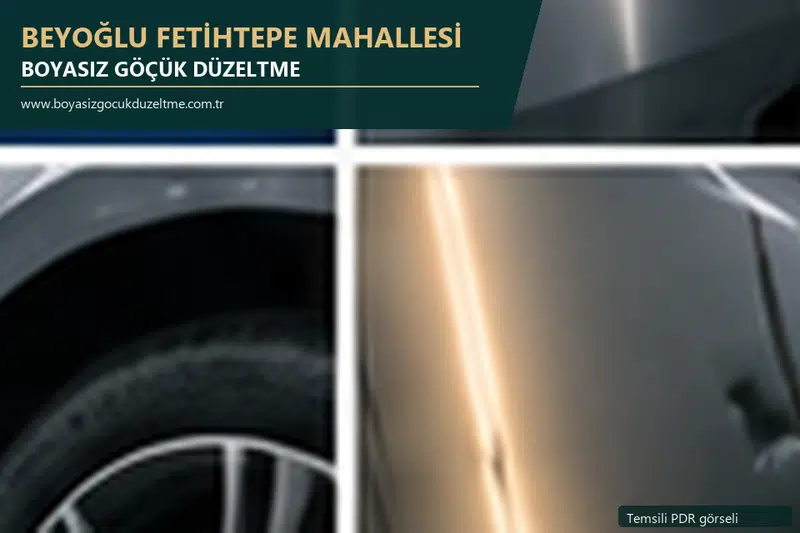 Beyoğlu Fetihtepe Mahallesi hizmet rehberi için modern otomobil ve boyasız göçük incelemesini anlatan temsili görsel