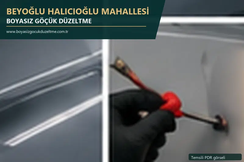 Beyoğlu Halıcıoğlu Mahallesi hizmet rehberi için modern otomobil ve boyasız göçük incelemesini anlatan temsili görsel