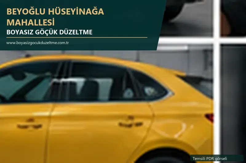Beyoğlu Hüseyinağa Mahallesi hizmet rehberi için modern otomobil ve boyasız göçük incelemesini anlatan temsili görsel
