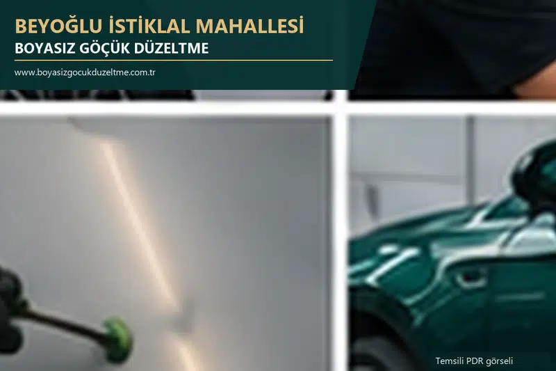 Beyoğlu İstiklal Mahallesi hizmet rehberi için modern otomobil ve boyasız göçük incelemesini anlatan temsili görsel