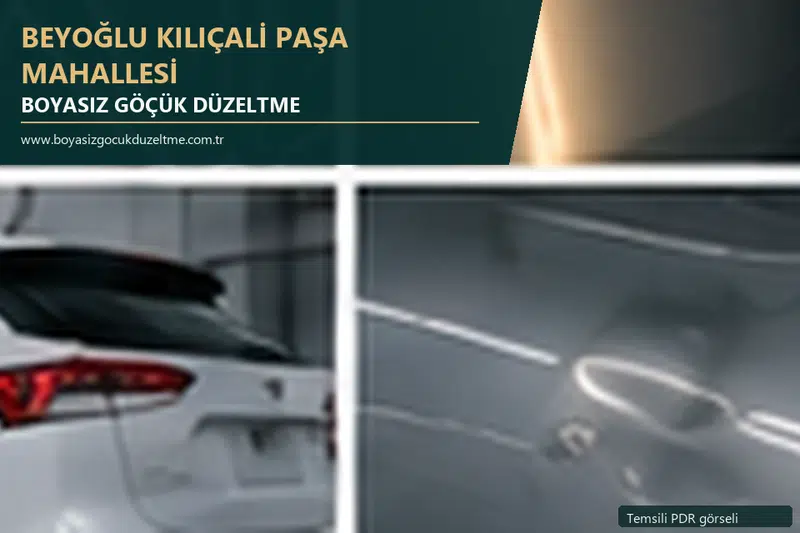 Beyoğlu Kılıçali Paşa Mahallesi hizmet rehberi için modern otomobil ve boyasız göçük incelemesini anlatan temsili görsel