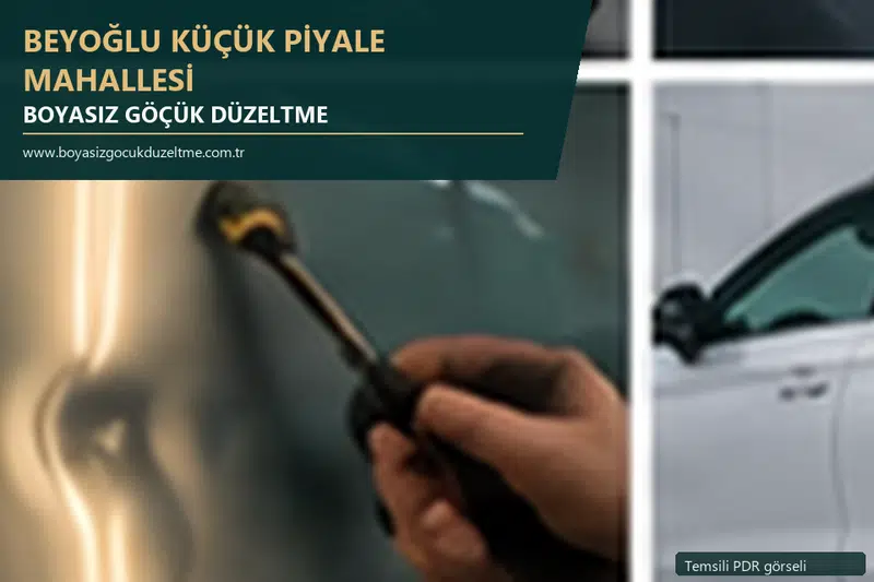 Beyoğlu Küçük Piyale Mahallesi hizmet rehberi için modern otomobil ve boyasız göçük incelemesini anlatan temsili görsel