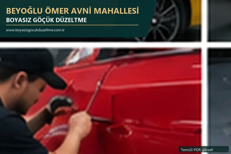 Beyoğlu Ömer Avni Mahallesi hizmet rehberi için modern otomobil ve boyasız göçük incelemesini anlatan temsili görsel