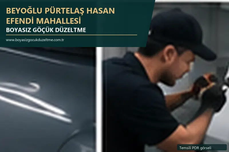 Beyoğlu Pürtelaş Hasan Efendi Mahallesi hizmet rehberi için modern otomobil ve boyasız göçük incelemesini anlatan temsili görsel