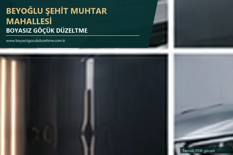 Beyoğlu Şehit Muhtar Mahallesi hizmet rehberi için modern otomobil ve boyasız göçük incelemesini anlatan temsili görsel