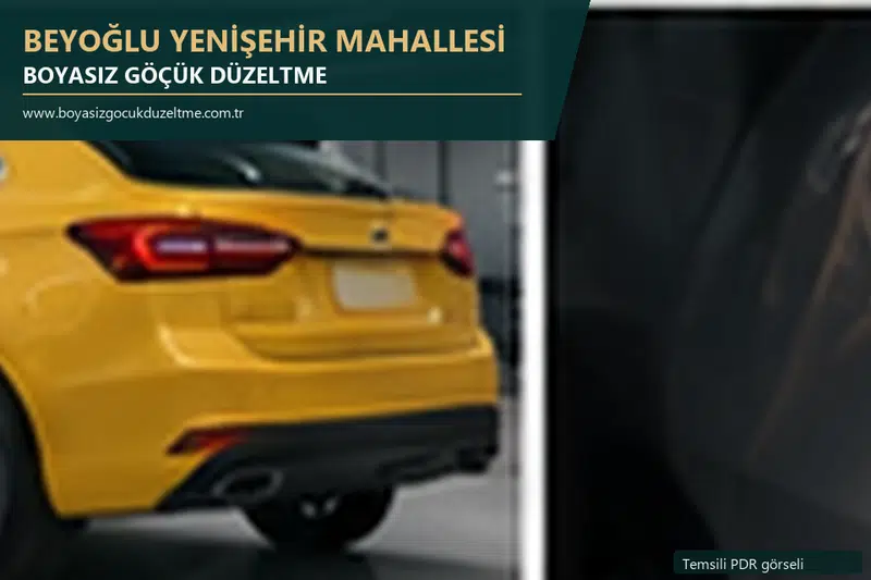 Beyoğlu Yenişehir Mahallesi hizmet rehberi için modern otomobil ve boyasız göçük incelemesini anlatan temsili görsel