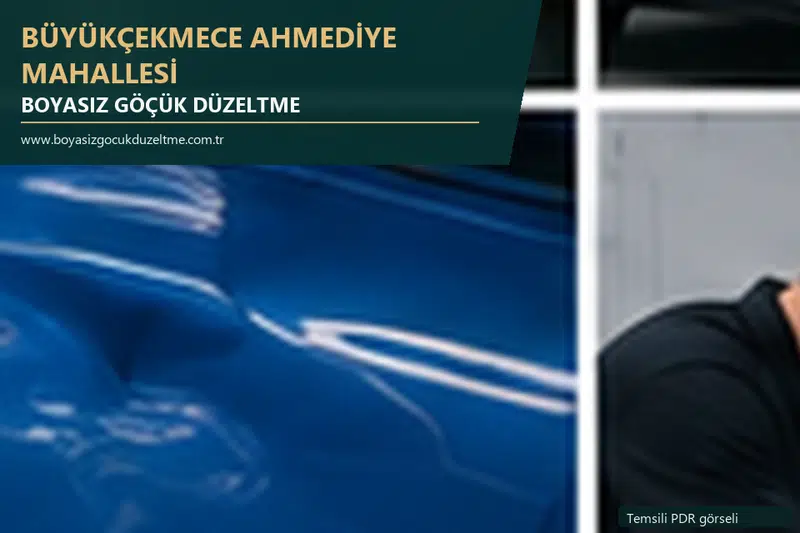 Büyükçekmece Ahmediye Mahallesi hizmet rehberi için modern otomobil ve boyasız göçük incelemesini anlatan temsili görsel