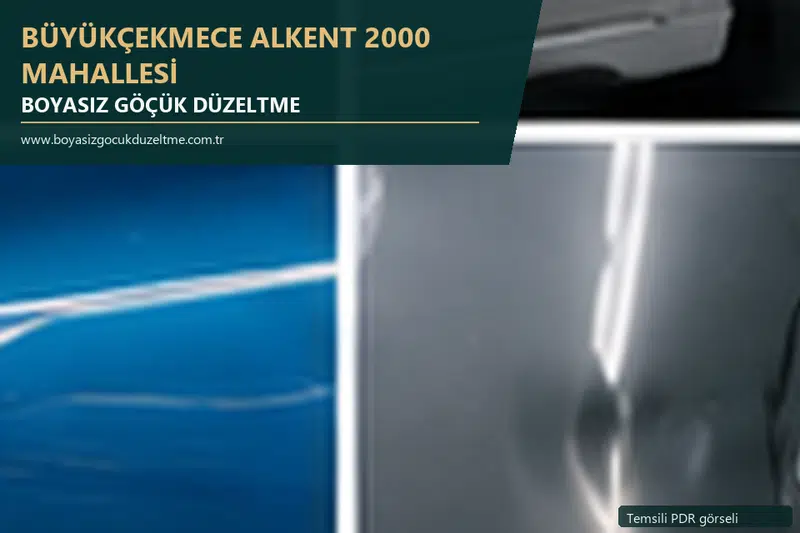Büyükçekmece Alkent 2000 Mahallesi hizmet rehberi için modern otomobil ve boyasız göçük incelemesini anlatan temsili görsel