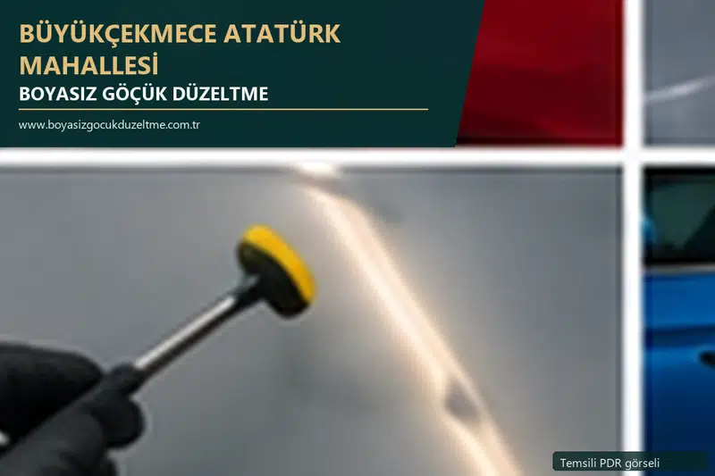Büyükçekmece Atatürk Mahallesi hizmet rehberi için modern otomobil ve boyasız göçük incelemesini anlatan temsili görsel