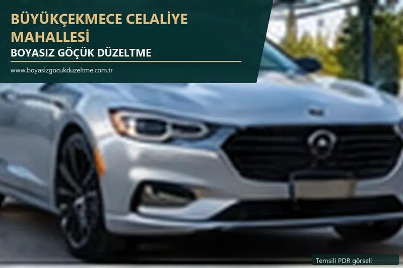 Büyükçekmece Celaliye Mahallesi hizmet rehberi için modern otomobil ve boyasız göçük incelemesini anlatan temsili görsel