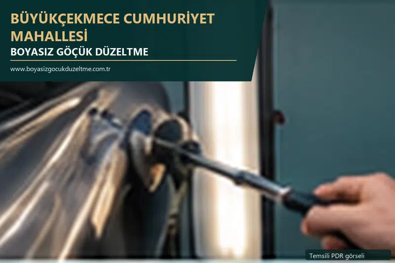 Büyükçekmece Cumhuriyet Mahallesi hizmet rehberi için modern otomobil ve boyasız göçük incelemesini anlatan temsili görsel