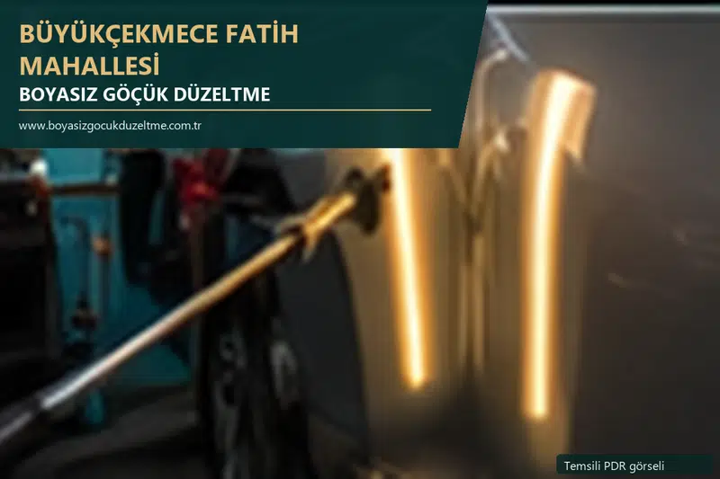Büyükçekmece Fatih Mahallesi hizmet rehberi için modern otomobil ve boyasız göçük incelemesini anlatan temsili görsel