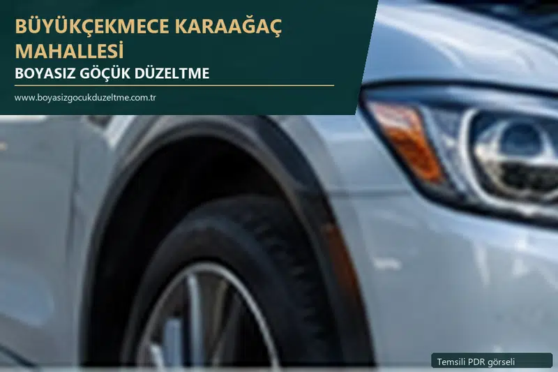 Büyükçekmece Karaağaç Mahallesi hizmet rehberi için modern otomobil ve boyasız göçük incelemesini anlatan temsili görsel