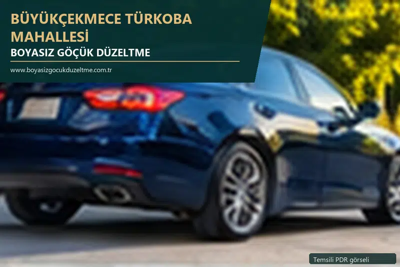 Büyükçekmece Türkoba Mahallesi hizmet rehberi için modern otomobil ve boyasız göçük incelemesini anlatan temsili görsel