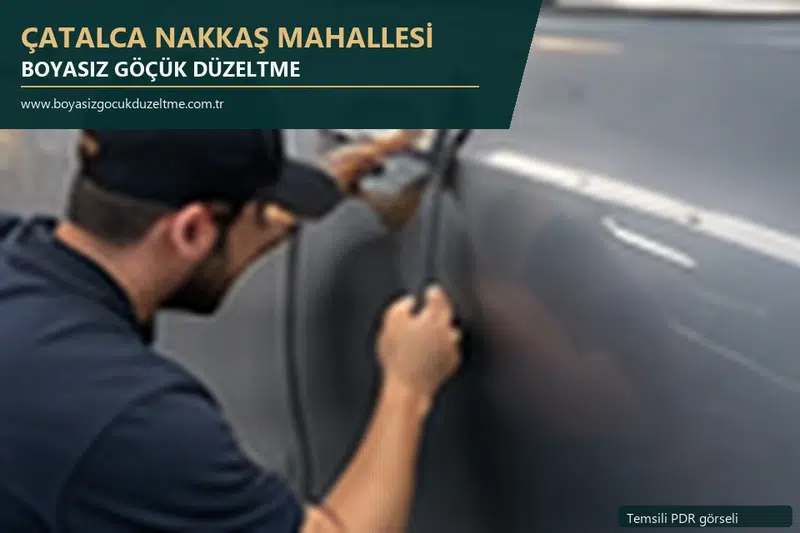 Çatalca Nakkaş Mahallesi hizmet rehberi için modern otomobil ve boyasız göçük incelemesini anlatan temsili görsel