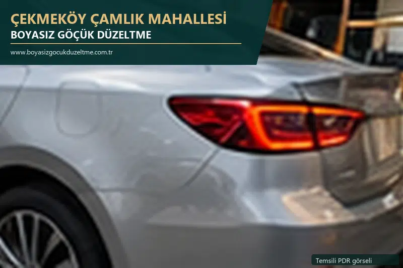 Çekmeköy Çamlık Mahallesi hizmet rehberi için modern otomobil ve boyasız göçük incelemesini anlatan temsili görsel
