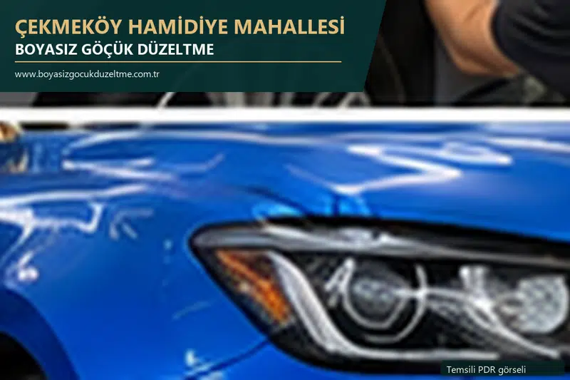 Çekmeköy Hamidiye Mahallesi hizmet rehberi için modern otomobil ve boyasız göçük incelemesini anlatan temsili görsel