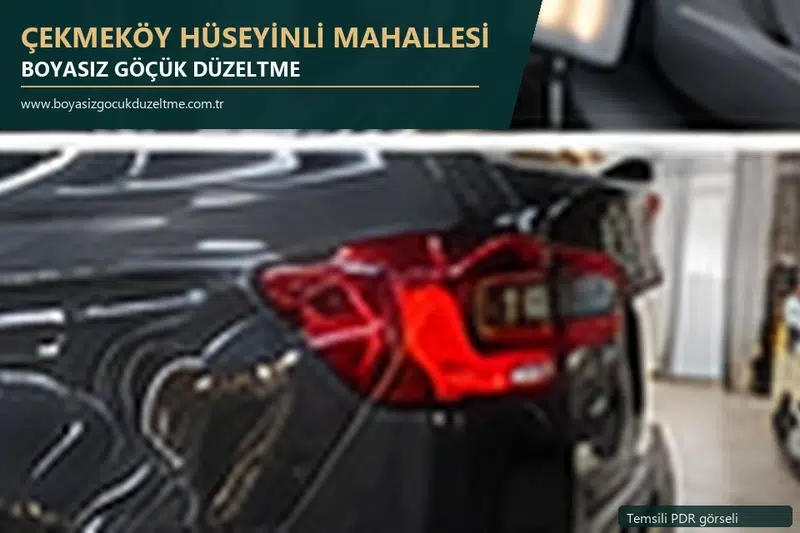 Çekmeköy Hüseyinli Mahallesi hizmet rehberi için modern otomobil ve boyasız göçük incelemesini anlatan temsili görsel