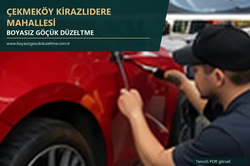 Çekmeköy Kirazlıdere Mahallesi hizmet rehberi için modern otomobil ve boyasız göçük incelemesini anlatan temsili görsel
