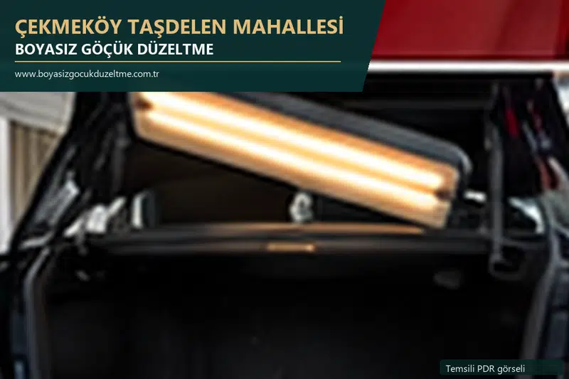 Çekmeköy Taşdelen Mahallesi hizmet rehberi için modern otomobil ve boyasız göçük incelemesini anlatan temsili görsel