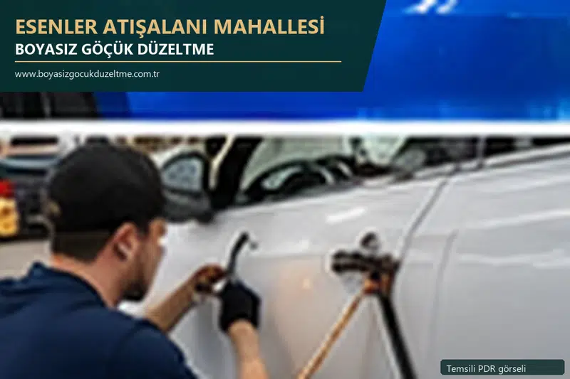 Esenler Atışalanı Mahallesi hizmet rehberi için modern otomobil ve boyasız göçük incelemesini anlatan temsili görsel