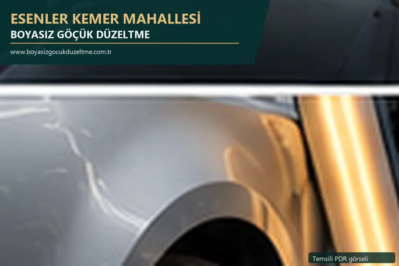 Esenler Kemer Mahallesi hizmet rehberi için modern otomobil ve boyasız göçük incelemesini anlatan temsili görsel