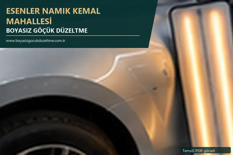 Esenler Namık Kemal Mahallesi hizmet rehberi için modern otomobil ve boyasız göçük incelemesini anlatan temsili görsel