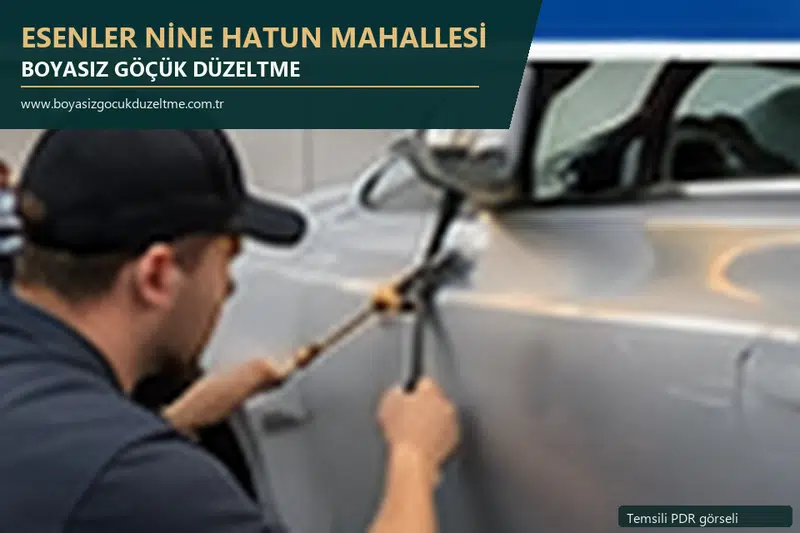 Esenler Nine Hatun Mahallesi hizmet rehberi için modern otomobil ve boyasız göçük incelemesini anlatan temsili görsel