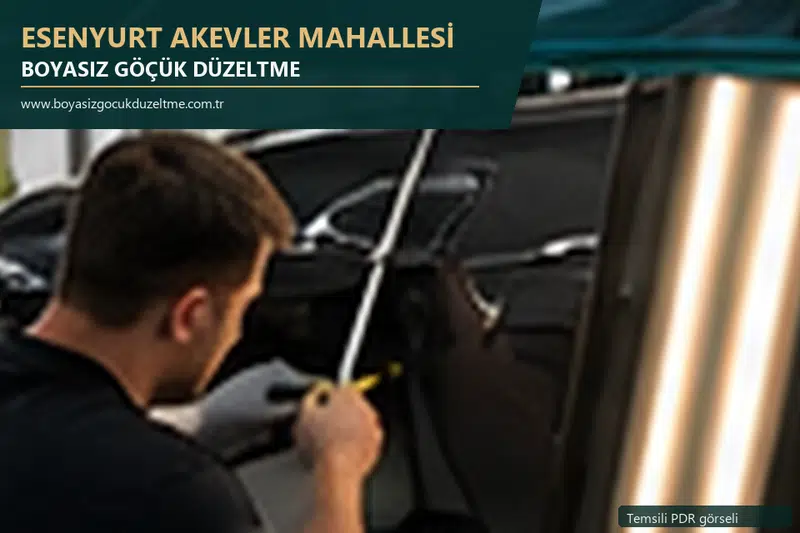 Esenyurt Akevler Mahallesi hizmet rehberi için modern otomobil ve boyasız göçük incelemesini anlatan temsili görsel
