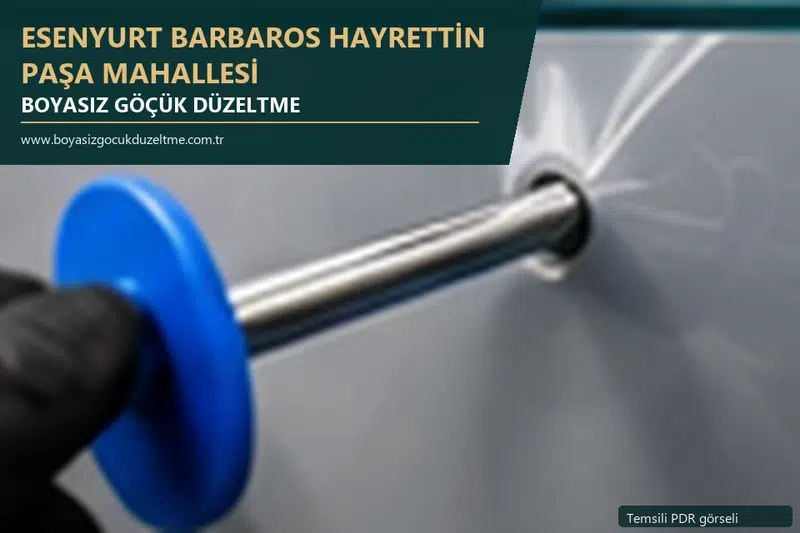 Esenyurt Barbaros Hayrettin Paşa Mahallesi hizmet rehberi için modern otomobil ve boyasız göçük incelemesini anlatan temsili görsel