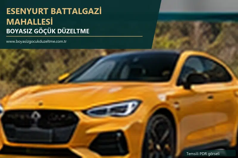 Esenyurt Battalgazi Mahallesi hizmet rehberi için modern otomobil ve boyasız göçük incelemesini anlatan temsili görsel