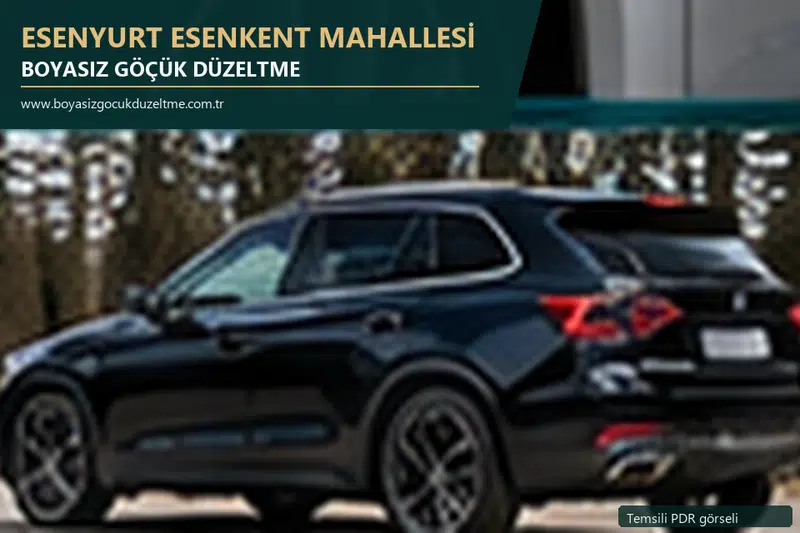 Esenyurt Esenkent Mahallesi hizmet rehberi için modern otomobil ve boyasız göçük incelemesini anlatan temsili görsel