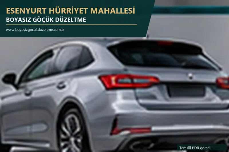 Esenyurt Hürriyet Mahallesi hizmet rehberi için modern otomobil ve boyasız göçük incelemesini anlatan temsili görsel
