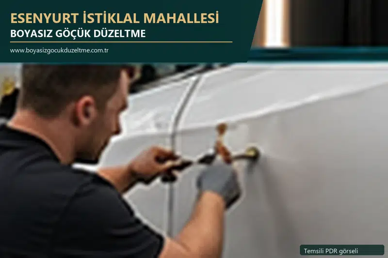 Esenyurt İstiklal Mahallesi hizmet rehberi için modern otomobil ve boyasız göçük incelemesini anlatan temsili görsel
